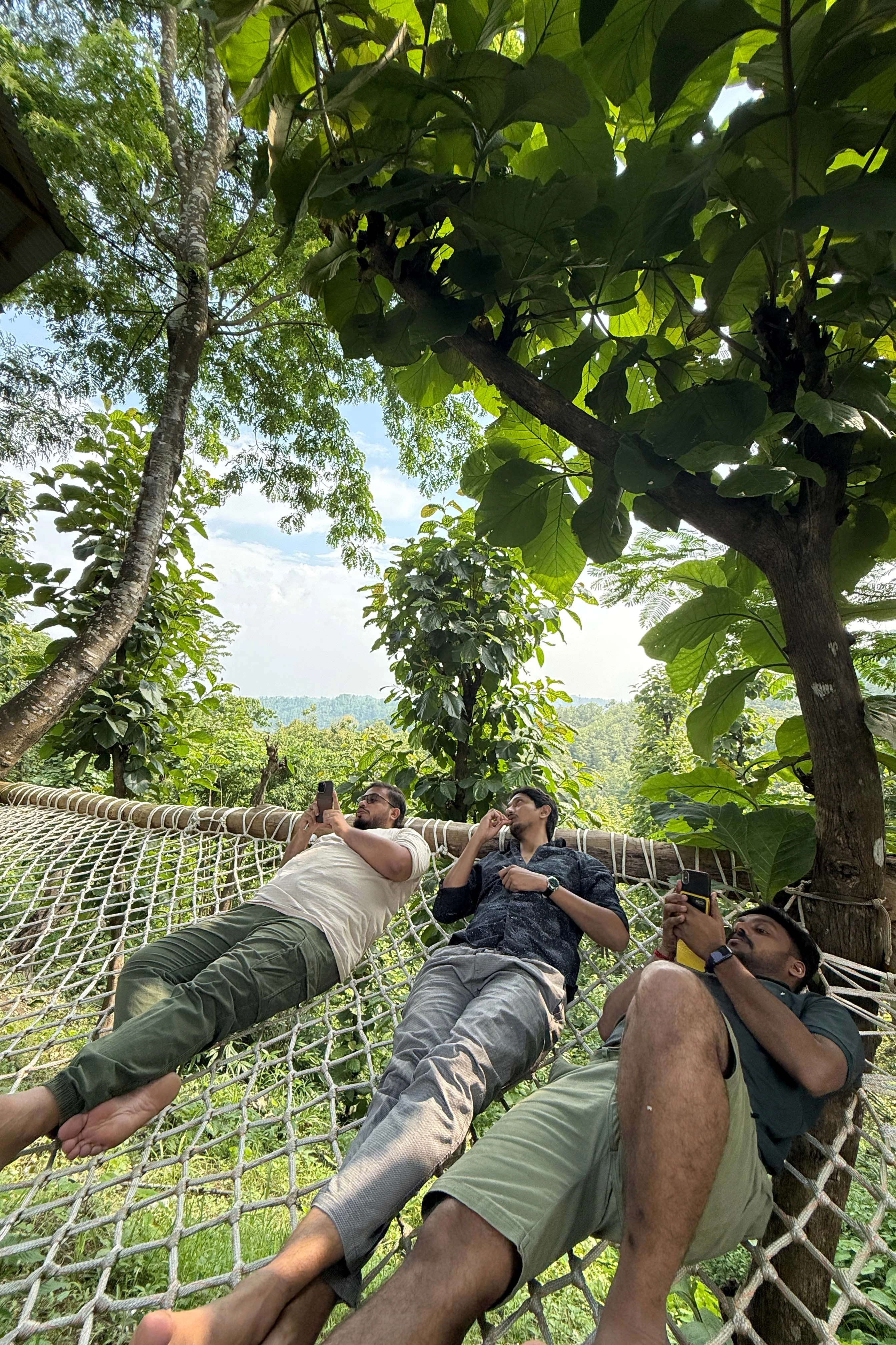 Team relaxing in a hammock