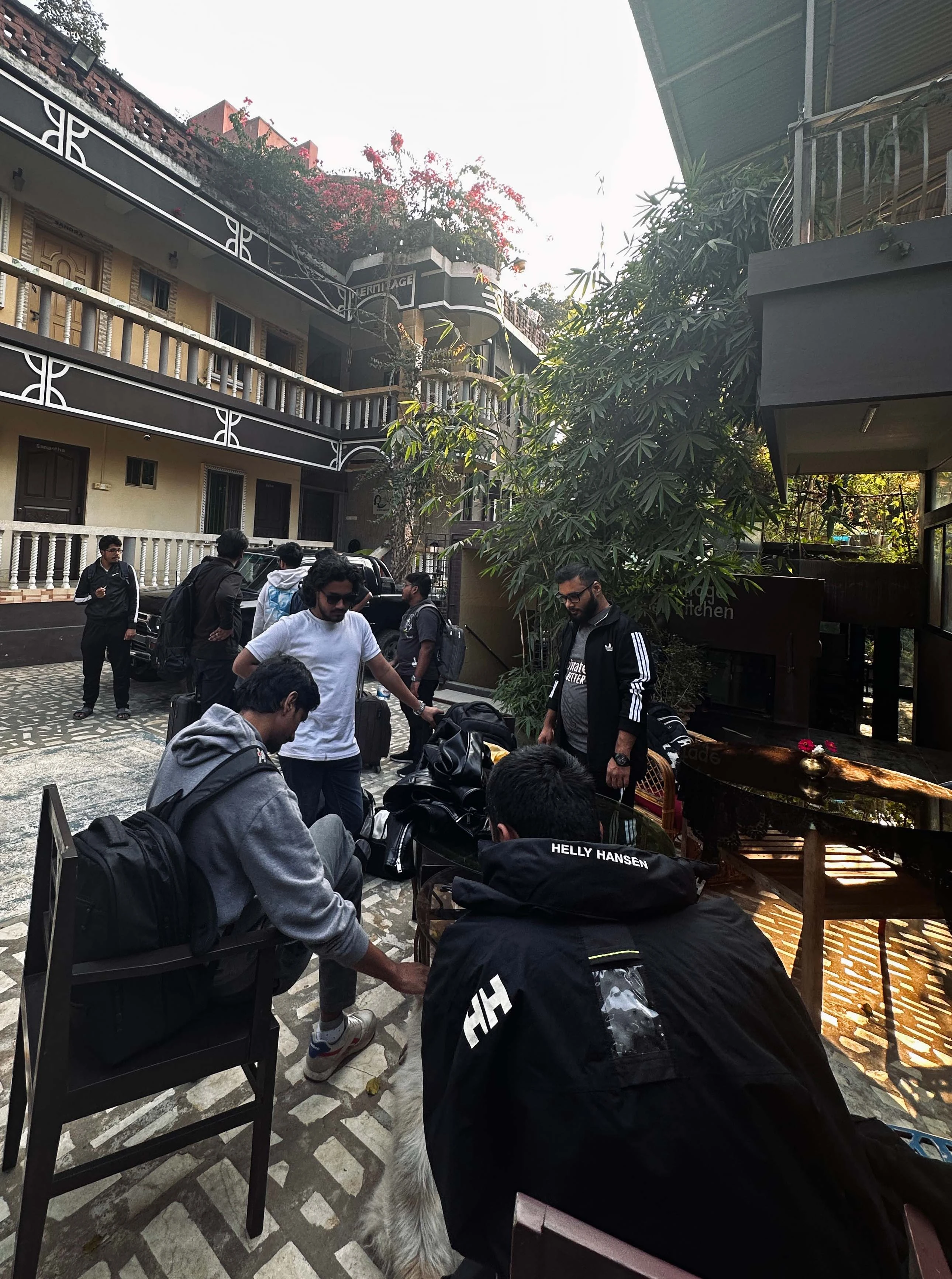 Team checking into a retreat